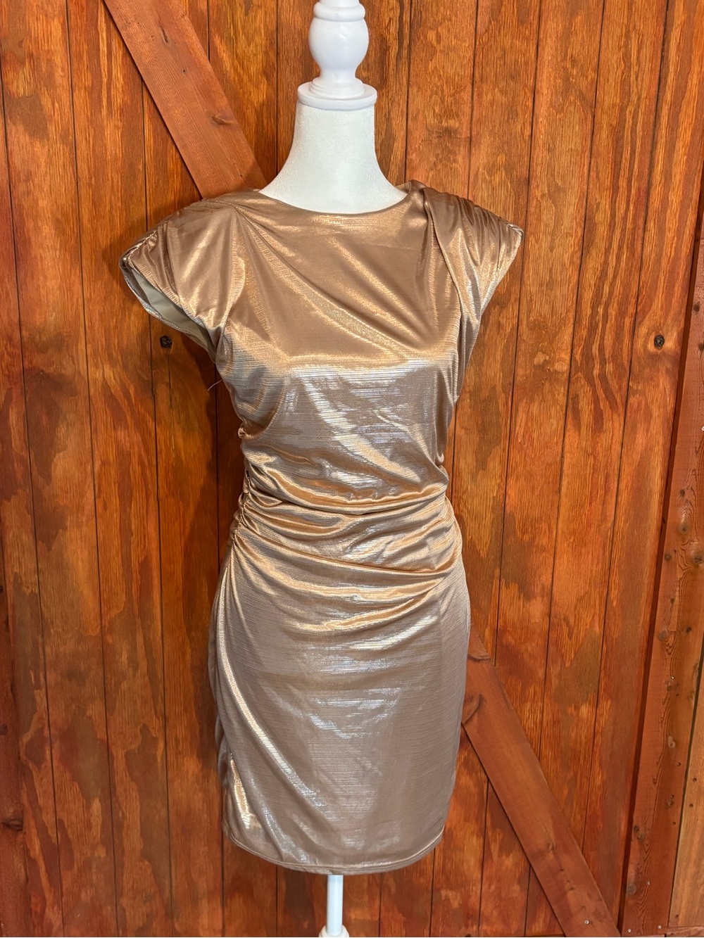 SHEIN Metallic Gold Ruched Mini Dress